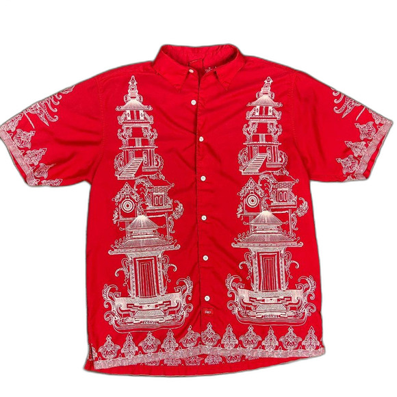 Vintage Mossimo Red Summer Beach Short Sleeve Button Down Shirt Men's Size M - Picture 2 of 7